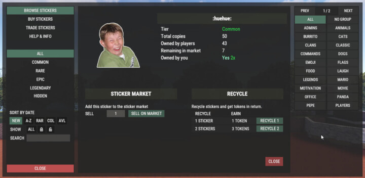 ZStickers - Sticker Details, all available options for this sticker are shown here.