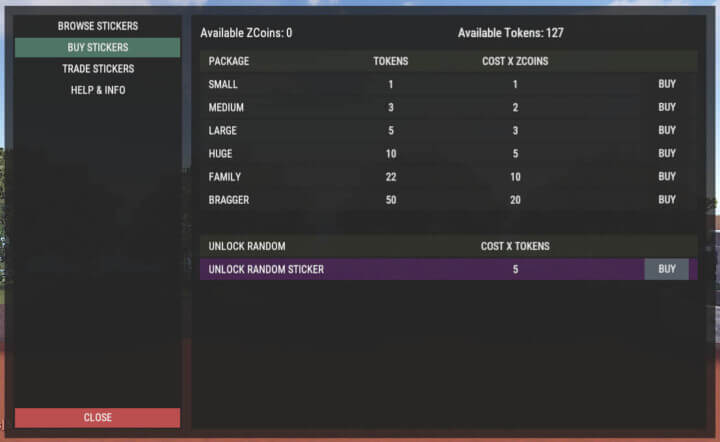 ZStickers buy sticker tokens in the buy tokens tab. Tokens are used to unlock random stickers.