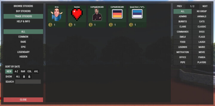 ZStickers sticker trader tab, stickers can be sold in the sticker details