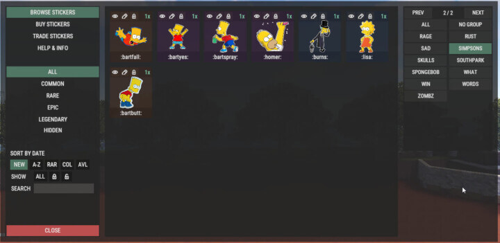 ZStickers sticker browser with a group (collection) filter set