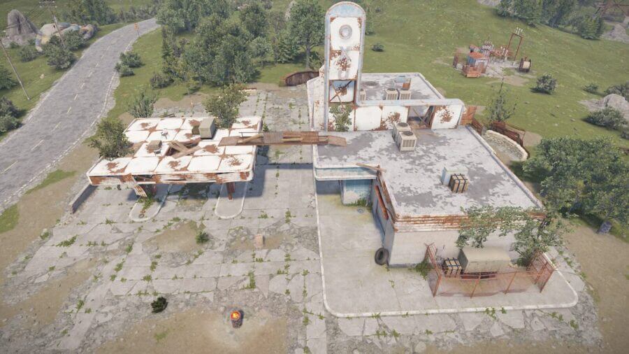 The side aerial view of the oxum gas station from above ground
