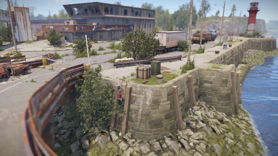In various places around the parking area you will find barrels and crates.