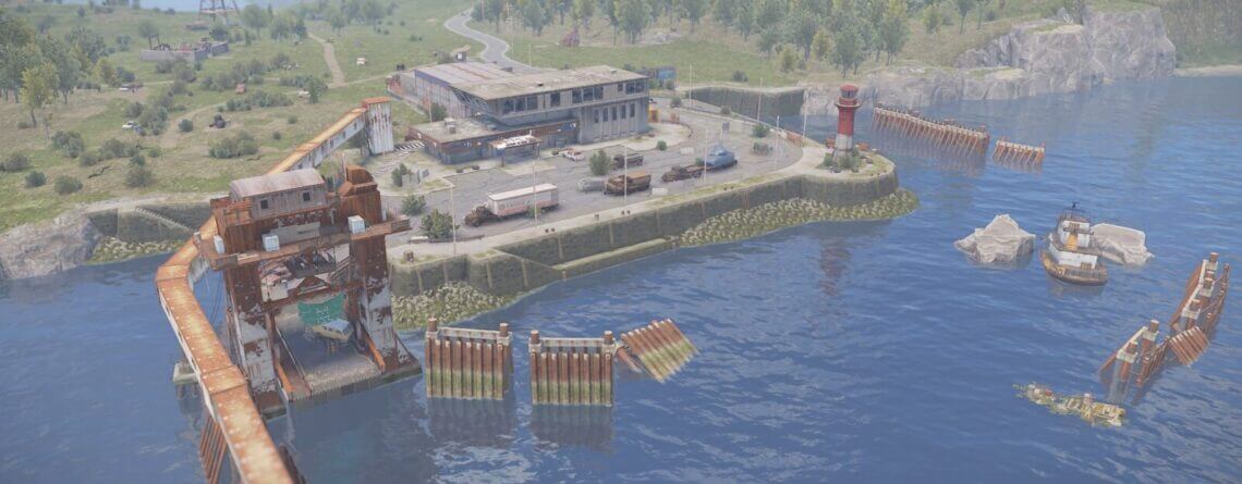 Location along the coastline on a Rust map is where the Ferry Terminal is at.