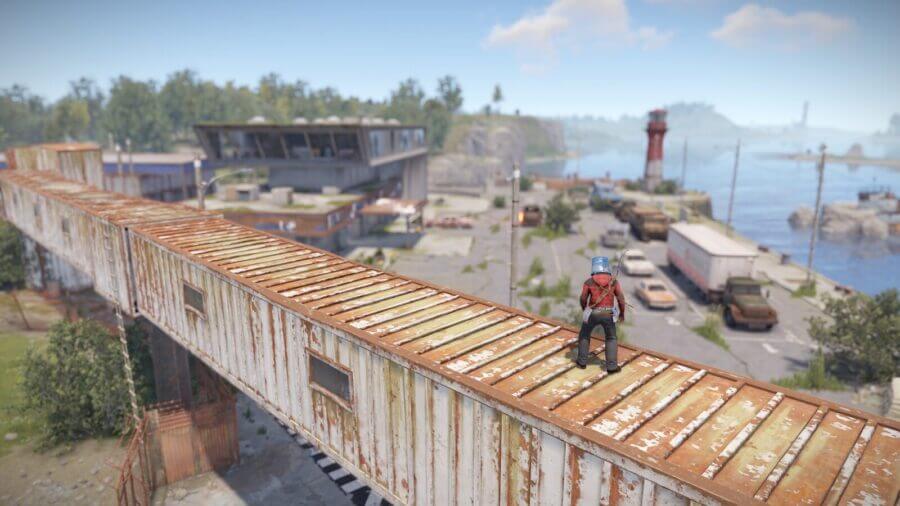 Once on top of the elevated structure, you can use this for height advantage as well to climb up the tower if you run towards the end of it.