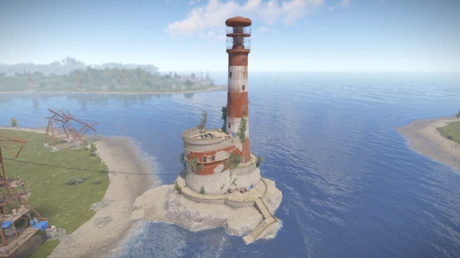 Dock entrance side view of the lighthouse monument.