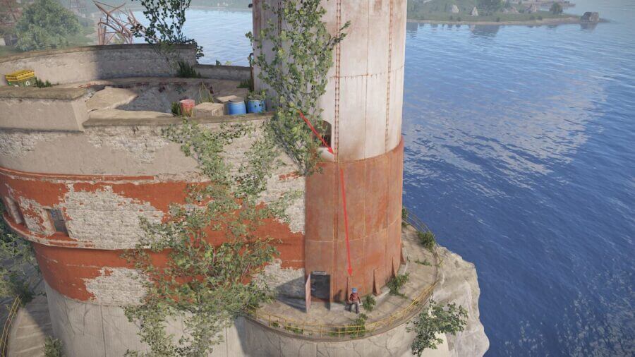 Lower level to drop down to avoid as much fall damage. Roughly 8-15 health loss with this jump.