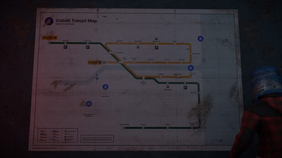 A very detailed cobalt registered transport map layout. Not sure it's exact uses if any, but it's very detailed. Located in the hallway just next to the research table.
