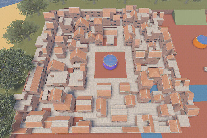 Village made with modular building parts (blueprints)