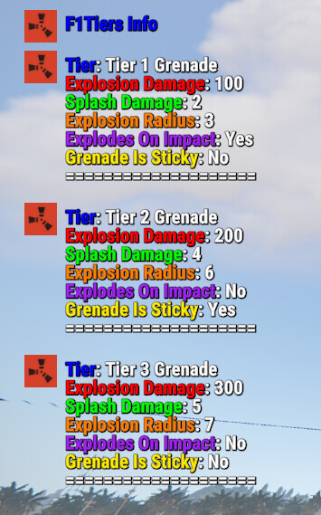 Rust F1 Grenade Tiers All Products