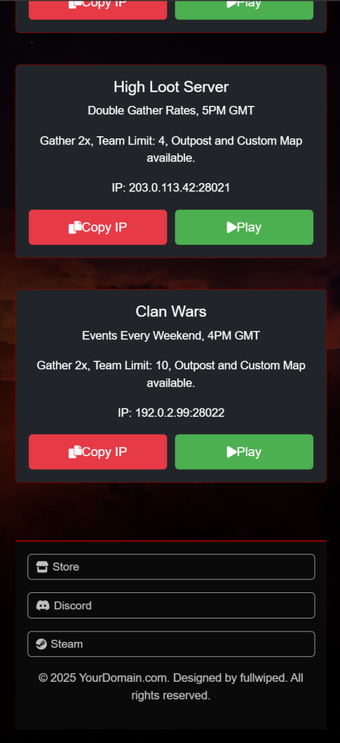 Rust Rust Server Homepage Template – Simple & Minimalist All Products